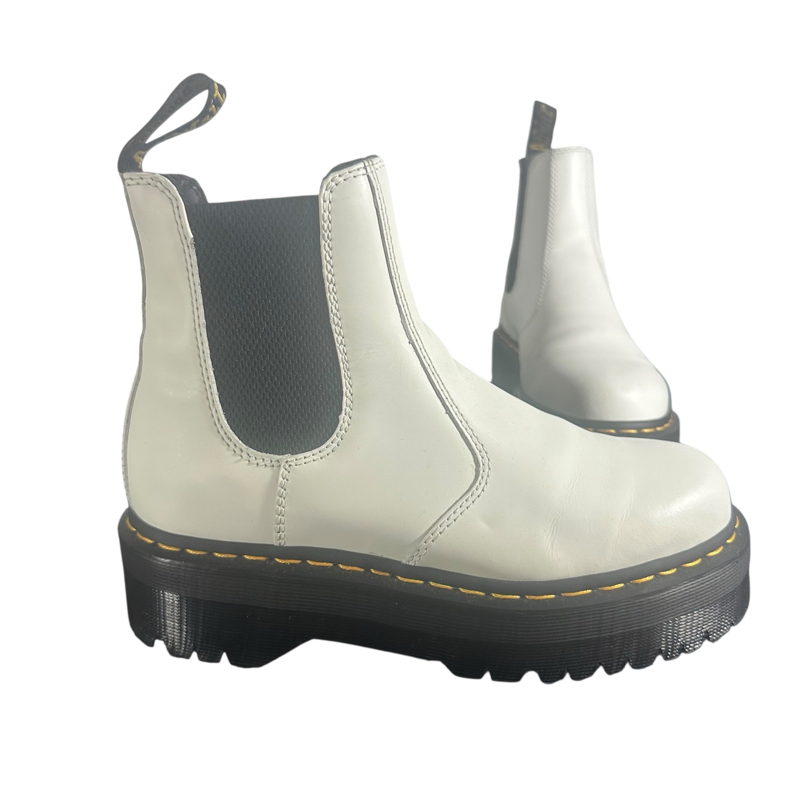 Dr Martens 2976 Quad Chelsea Boots White Smooth Leather Platform Us 9